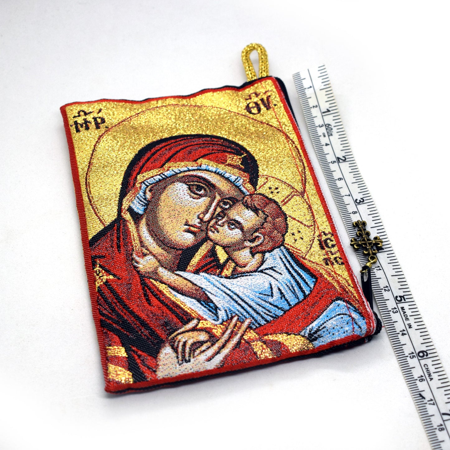 Virgin of Tenderness Rosary Pouch ✨ Greek Orthodox Icon – Handmade Catholic Gift