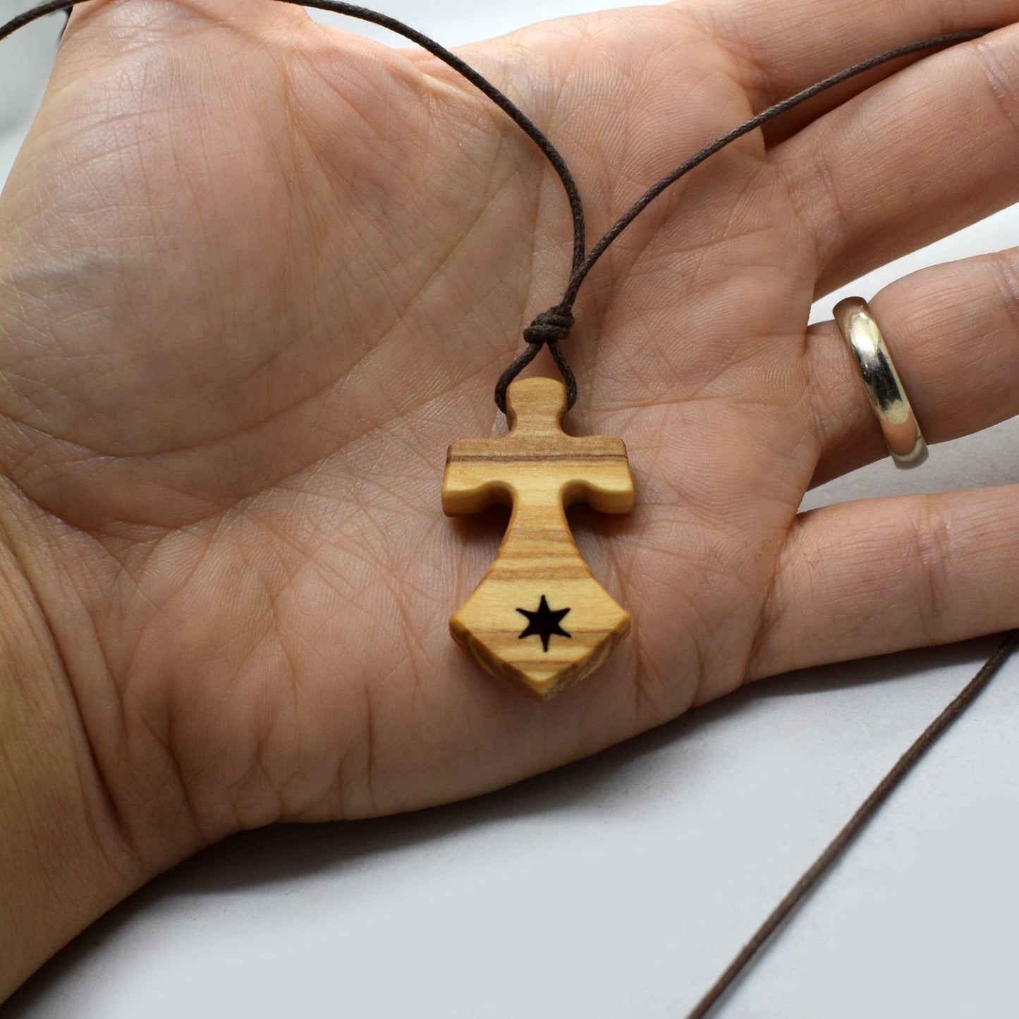 Carmelite Olive Wood Cross Necklace – Our Lady of Mount Carmel Pendant – Italian Christian Jewelry