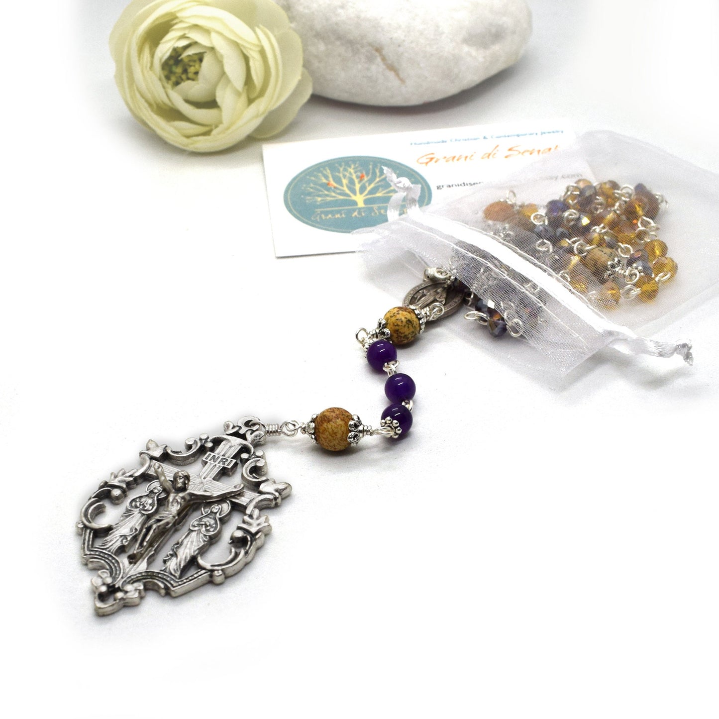 Miraculous Medal Rosary – Handmade Italian Gemstone & Crystal Catholic Rosary | First Communion & Confirmation Gift