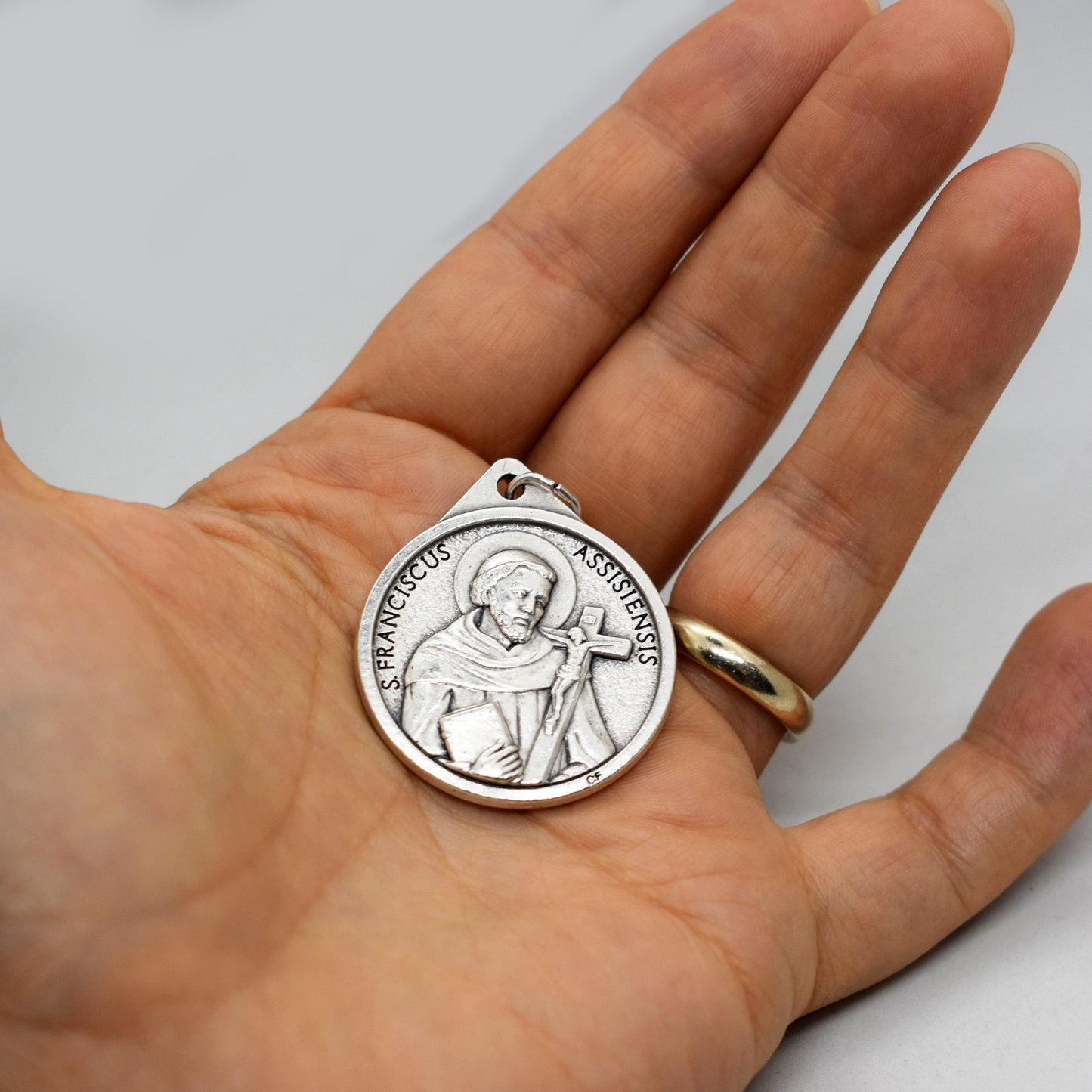 Saint Francis and Saint Clare of Assisi Large Catholic Medal Pendant | Double-Sided Religious Necklace | Italian Gift for Him or Her
