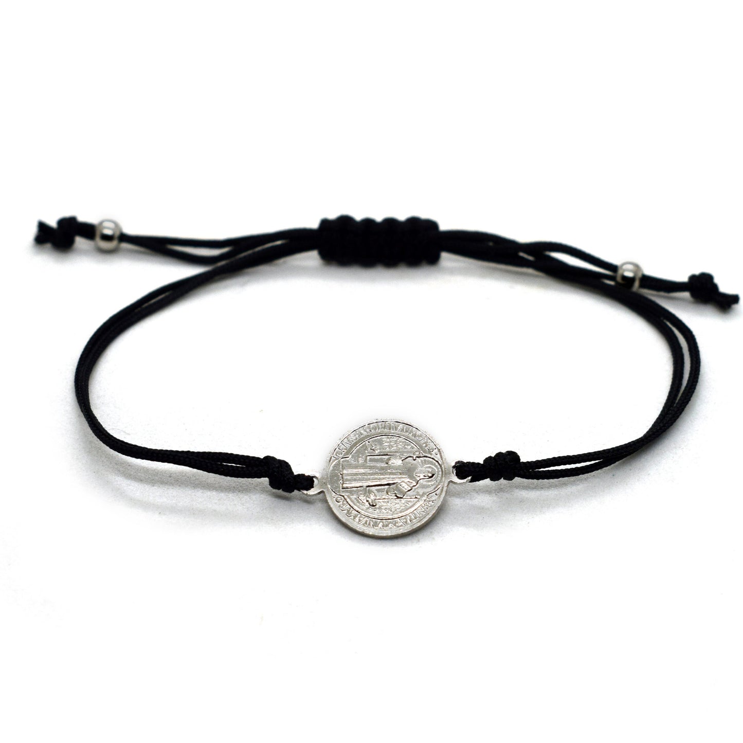 Rhodium Plated Sterling Silver Saint Benedict Bracelet | 925 Silver Adjustable Unisex Bracelet | Handmade Italian Christian Jewelry