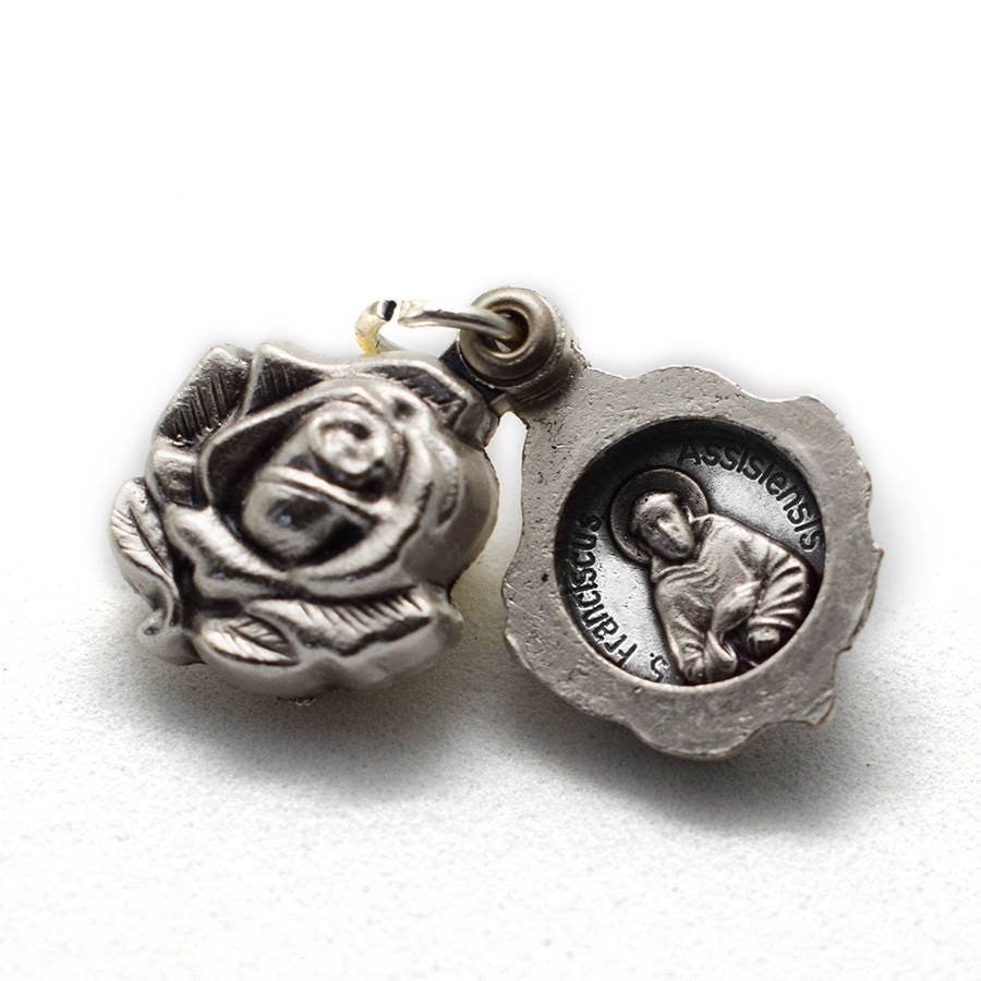 St. Francis of Assisi & St. Clare Double-Sided Rosebud Locket | Antique Silver Franciscan Necklace | Handmade in Italy