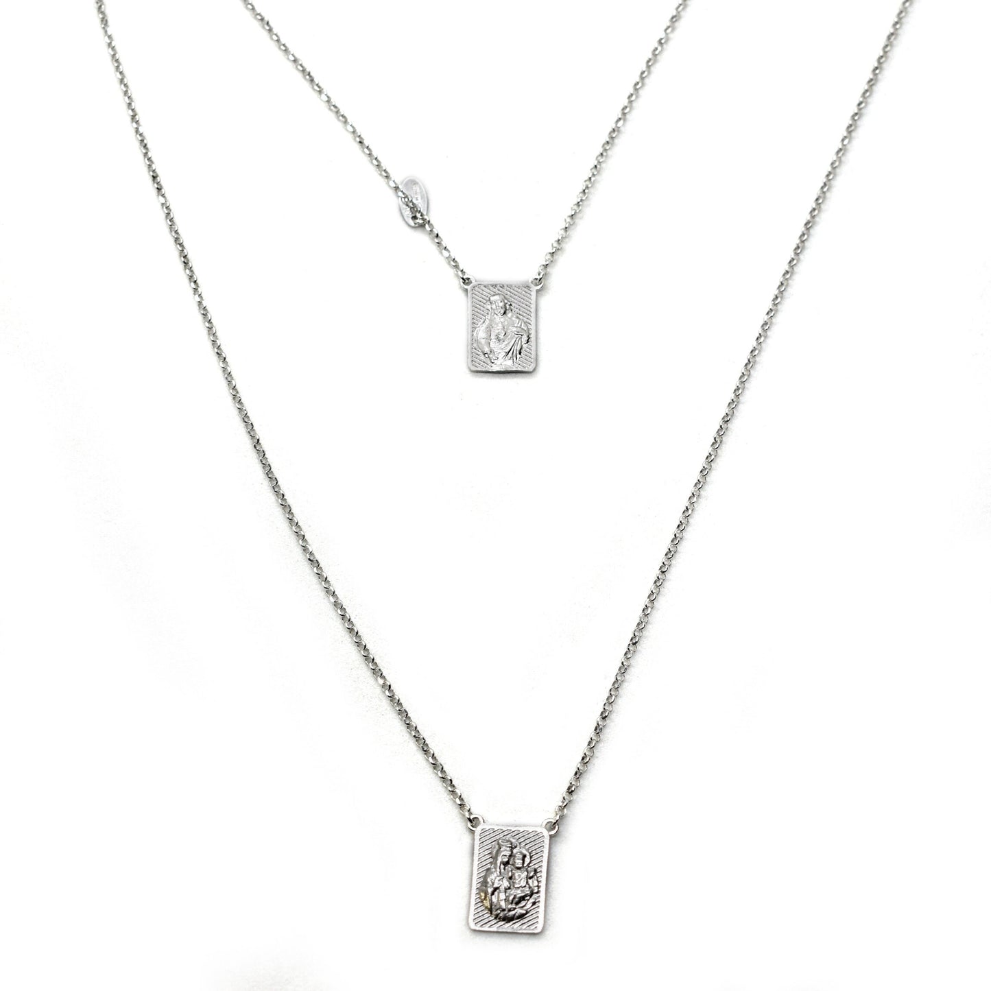 Sterling Silver Scapular Necklace – Our Lady of Mount Carmel & Sacred Heart of Jesus | Handmade Italian Catholic Jewelry