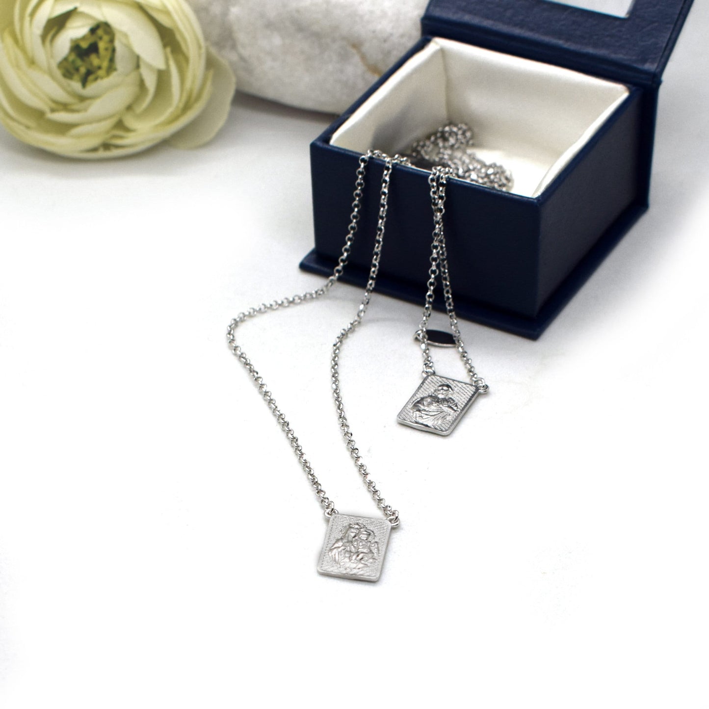Sterling Silver Scapular Necklace – Our Lady of Mount Carmel & Sacred Heart of Jesus | Handmade Italian Catholic Jewelry