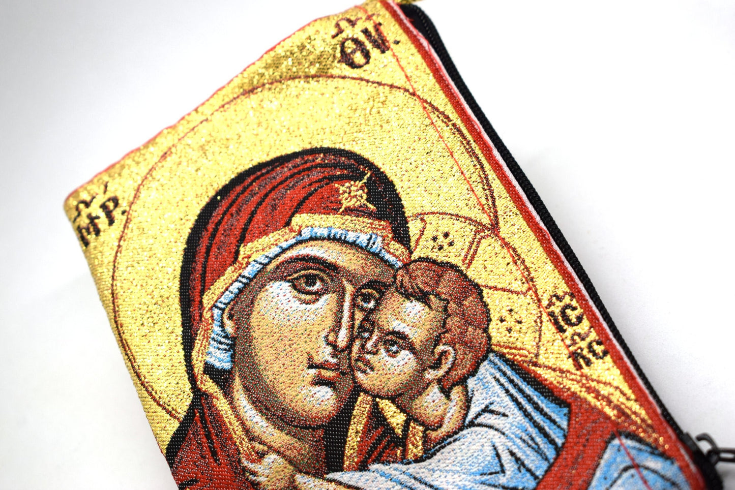 Virgin of Tenderness Rosary Pouch ✨ Greek Orthodox Icon – Handmade Catholic Gift