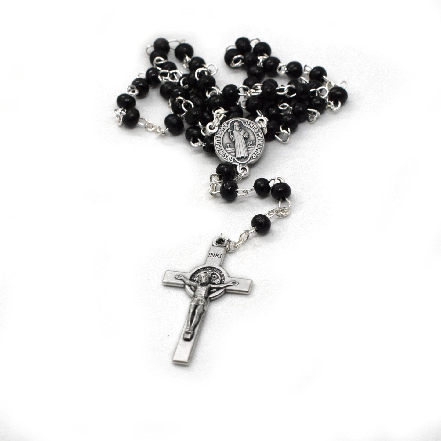 Saint Benedict Pocket Rosary – Handmade Black Wooden Beads Catholic Prayer Beads