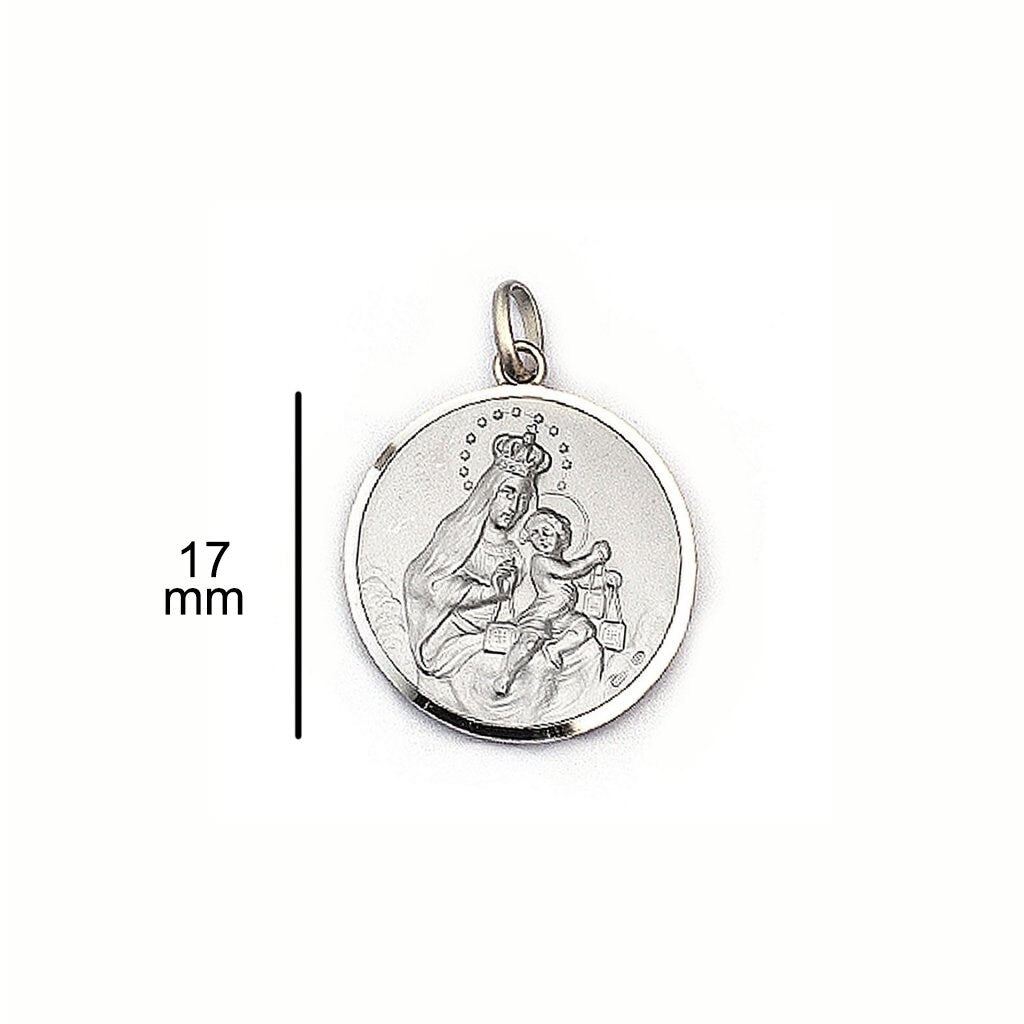 Italian Rhodium-Plated Sterling Scapular Medal – Our Lady of Mount Carmel & Sacred Heart of Jesus