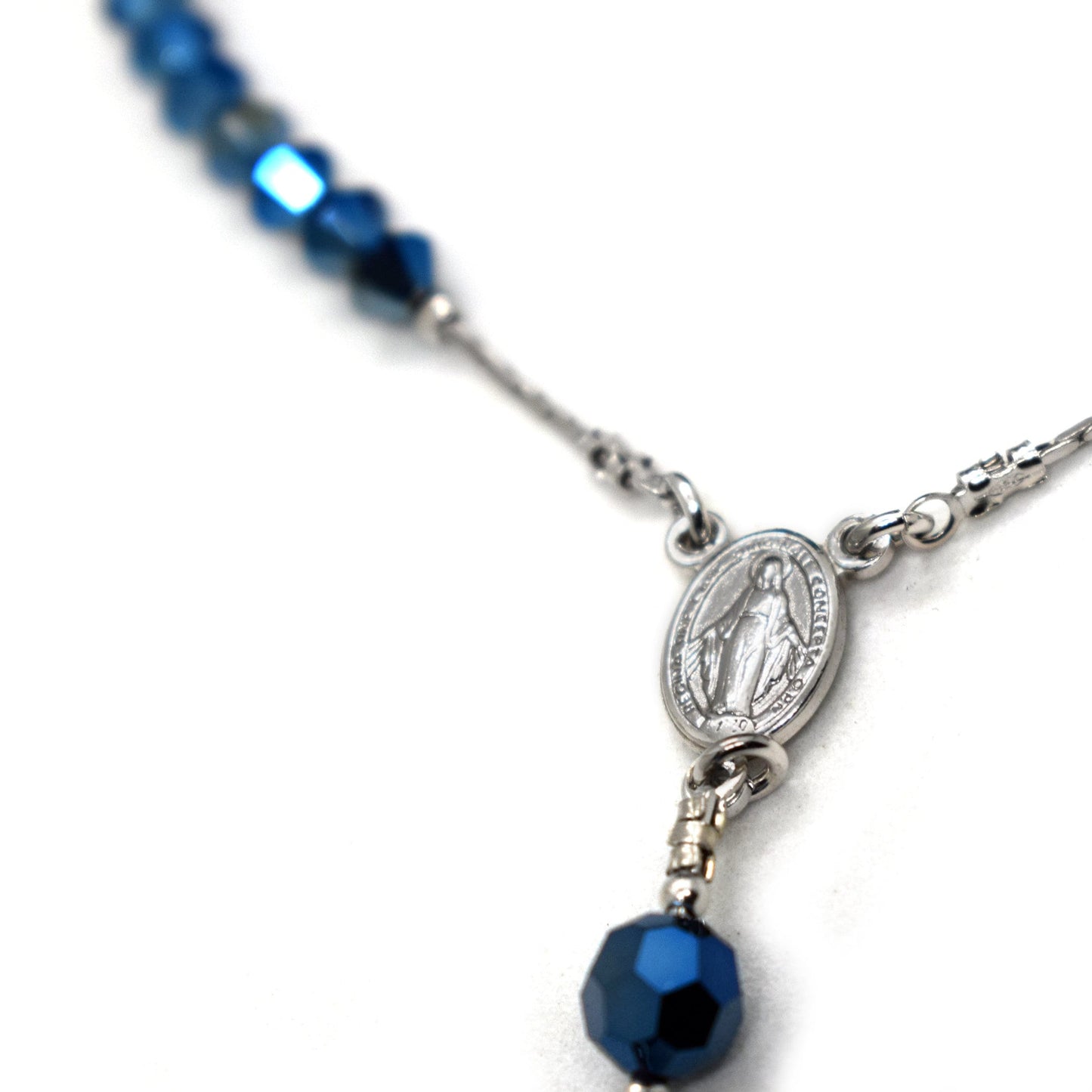 Italian Handmade Sterling Silver Rosary Necklace with Swarovski Crystals – Rhodium Plated Christian Jewelry