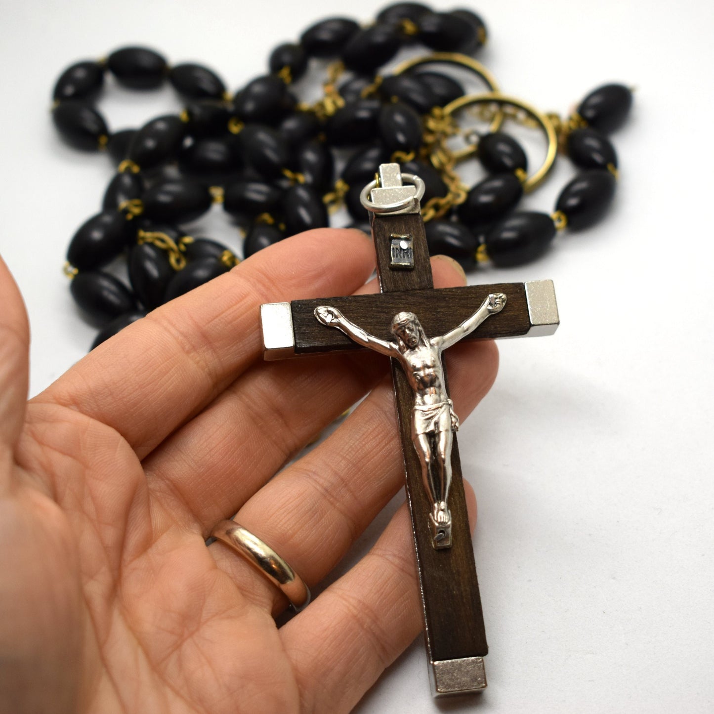 LARGE Belt Habit Rosary | Handmade Dark Wood Waist Rosary for Nun or Monk | 5 Decades Catholic Rosary Made in Italy