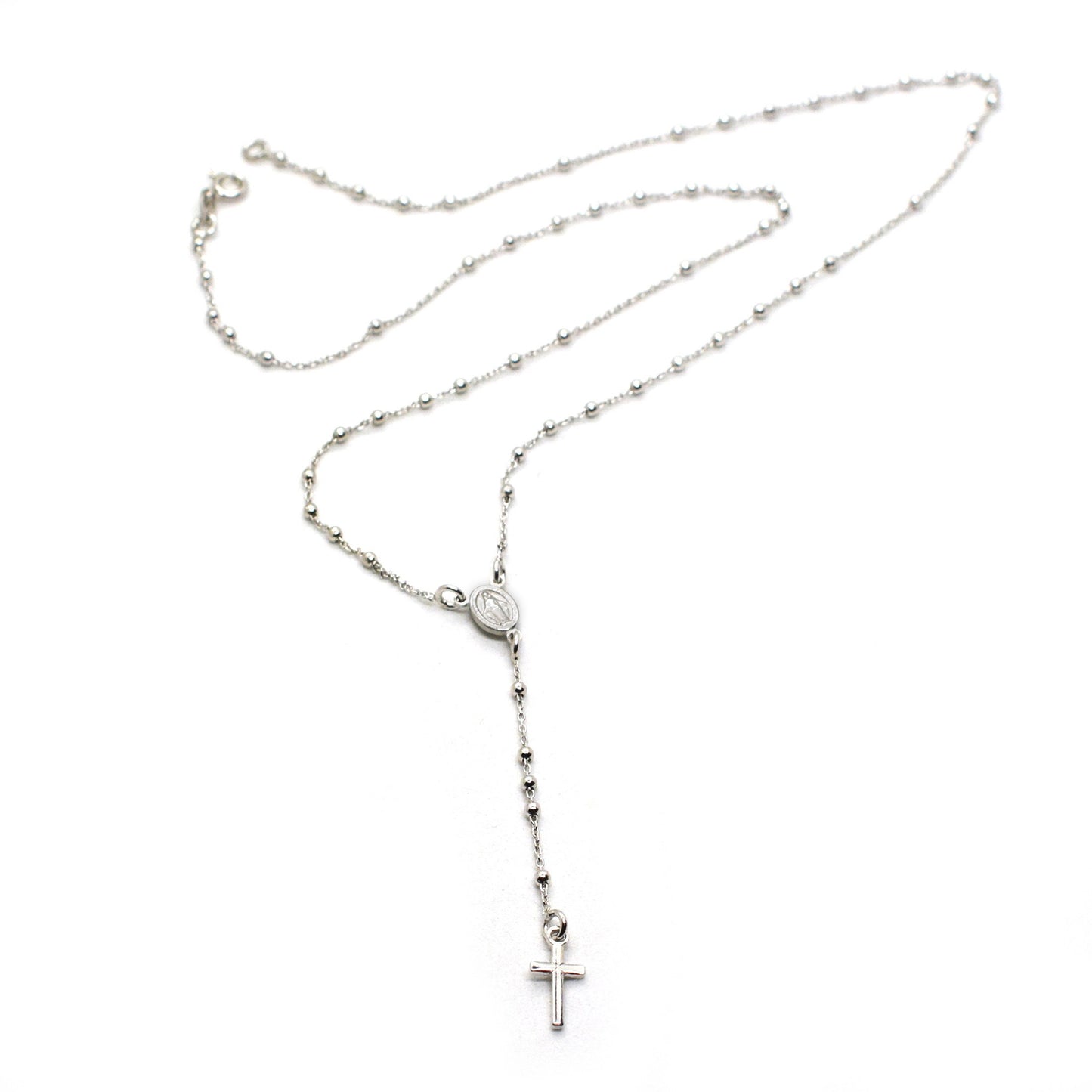 Rhodium-Plated Sterling Silver Rosary Necklace | Handmade Italian Crucifix & Miraculous Medal