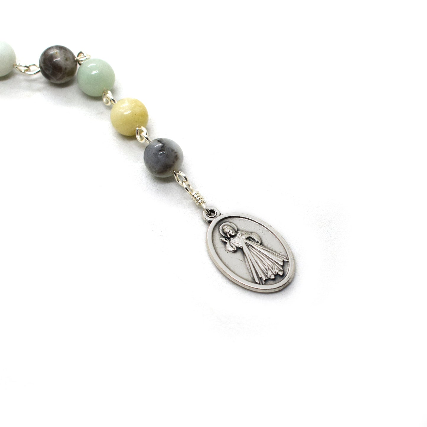 Divine Mercy Rosary Tenner | Pocket Rosary | Amazonite & Murano Glass Chaplet | Catholic Prayer Beads Handmade in Italy ♥