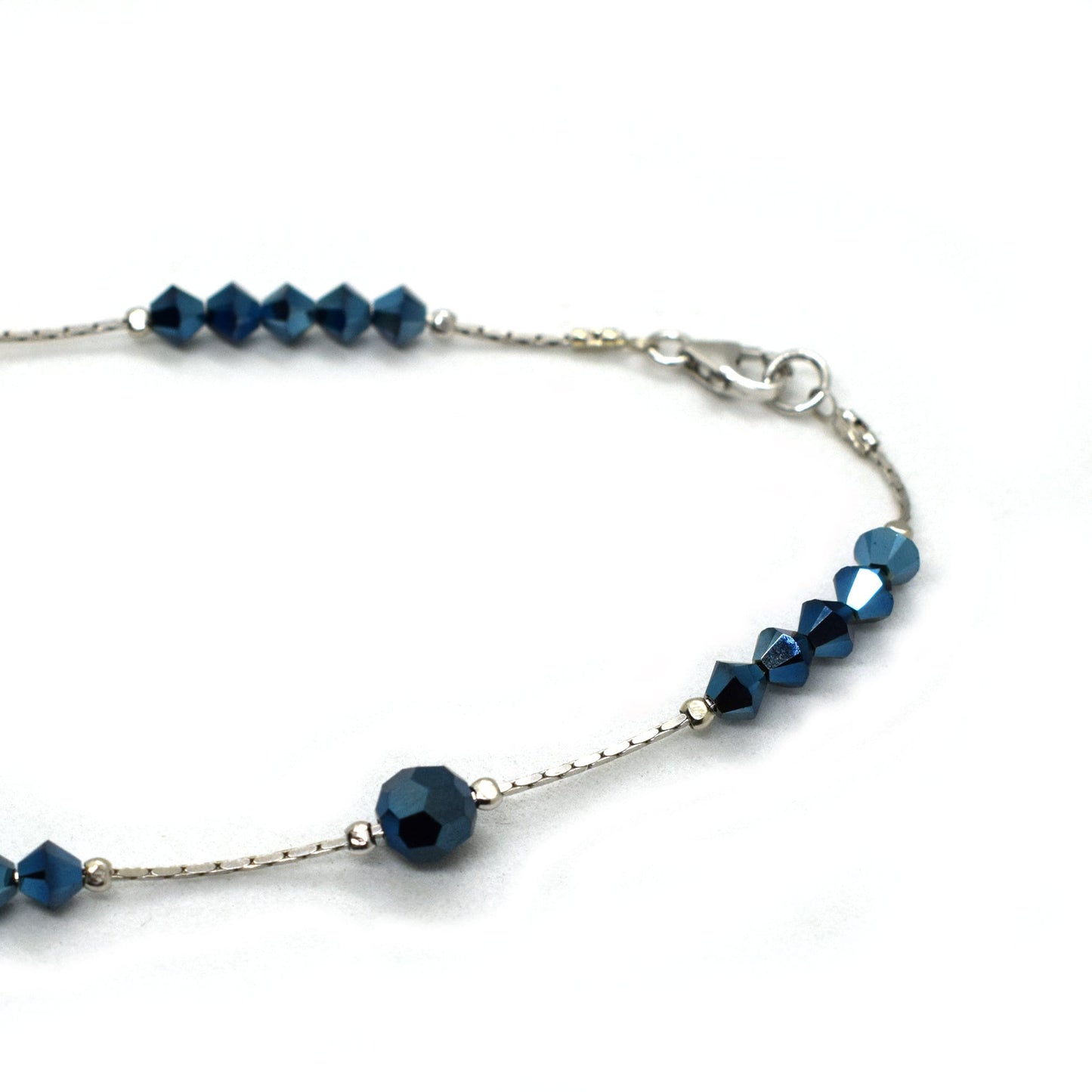 Italian Handmade Sterling Silver Rosary Necklace with Swarovski Crystals – Rhodium Plated Christian Jewelry