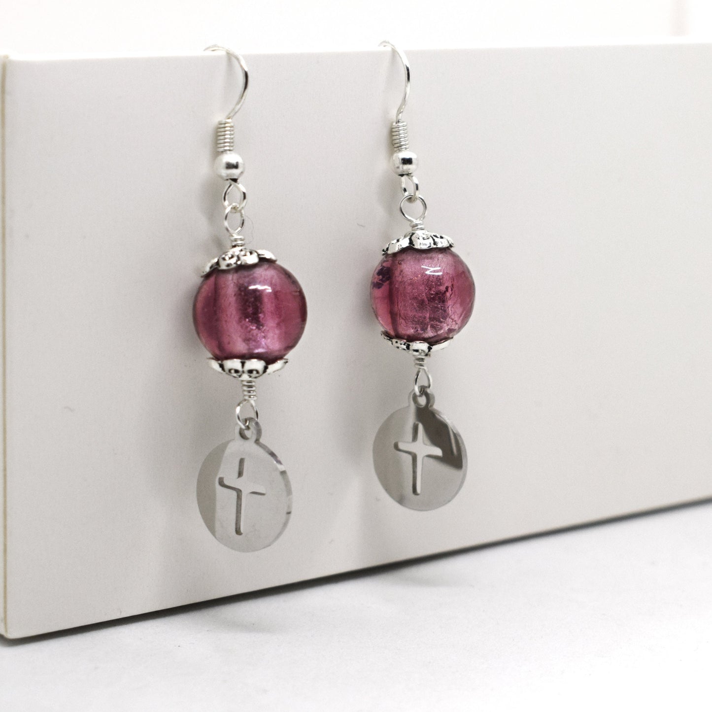 Murano Glass Cross Earrings | Handmade Christian Dangle Earrings | Italian Artisan Jewelry