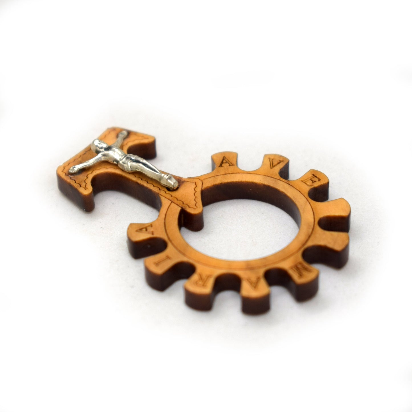 St. Francis Finger Rosary – Olive Wood Rosary Ring with Tau Cross ✝️ One Decade Pocket Rosary