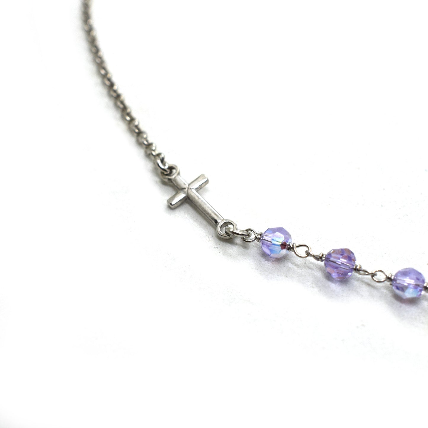 Handmade Sterling Silver Rosary Necklace – Aurora Borealis Swarovski Crystals & Miraculous Medal | Italian Catholic Jewelry