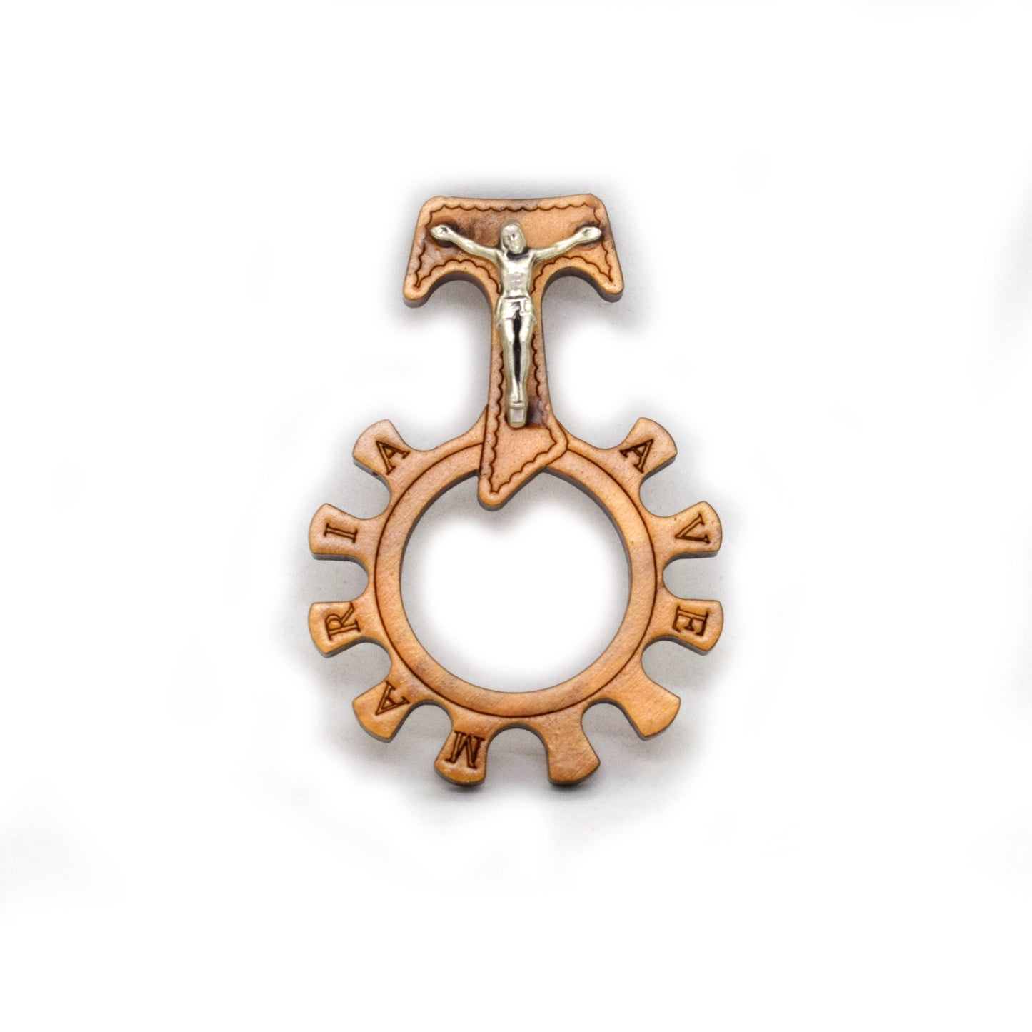 St. Francis Finger Rosary – Olive Wood Rosary Ring with Tau Cross ✝️ One Decade Pocket Rosary