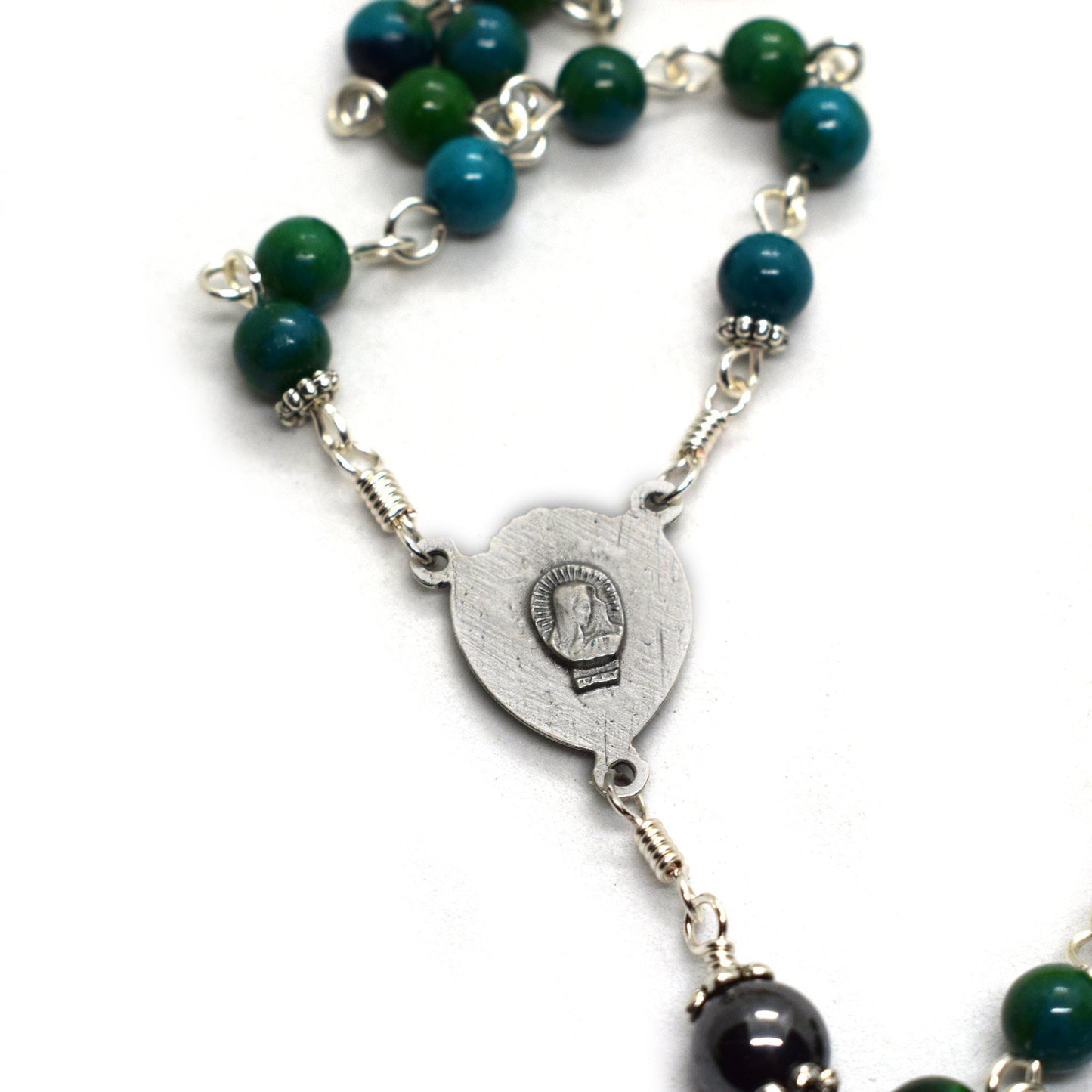Crown of Thorns Gemstone Rosary | Blue Chrysocolla Catholic Rosary Handmade in Italy