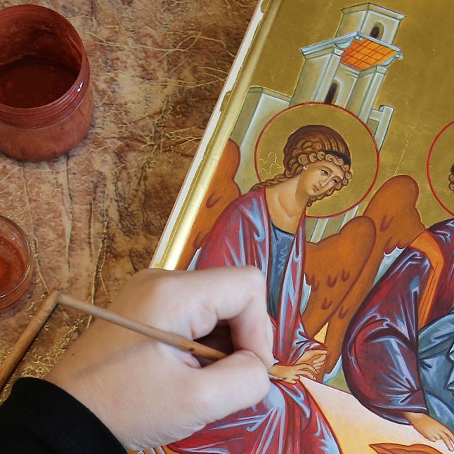 Tree of Life Orthodox Icon – Jesus & Apostles, Byzantine Greek Wall Hanging | Handmade Christian Gift - Grani di Senape Studio