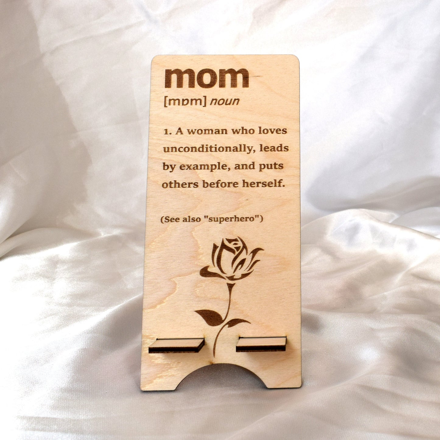 Mom Definition Phone Stand – Mother’s Day Gift, Birthday Gift for Mom, Wooden Phone Holder