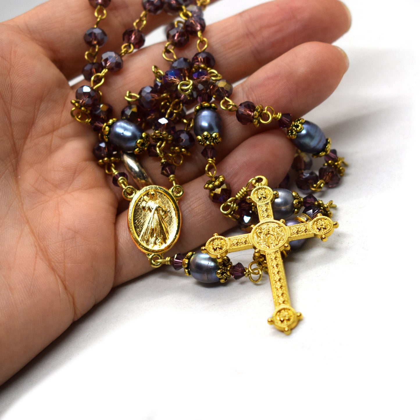 Amethyst Purple AB Swarovski Crystal Rosary π Handmade Catholic Rosary β Wedding & Confirmation Gift