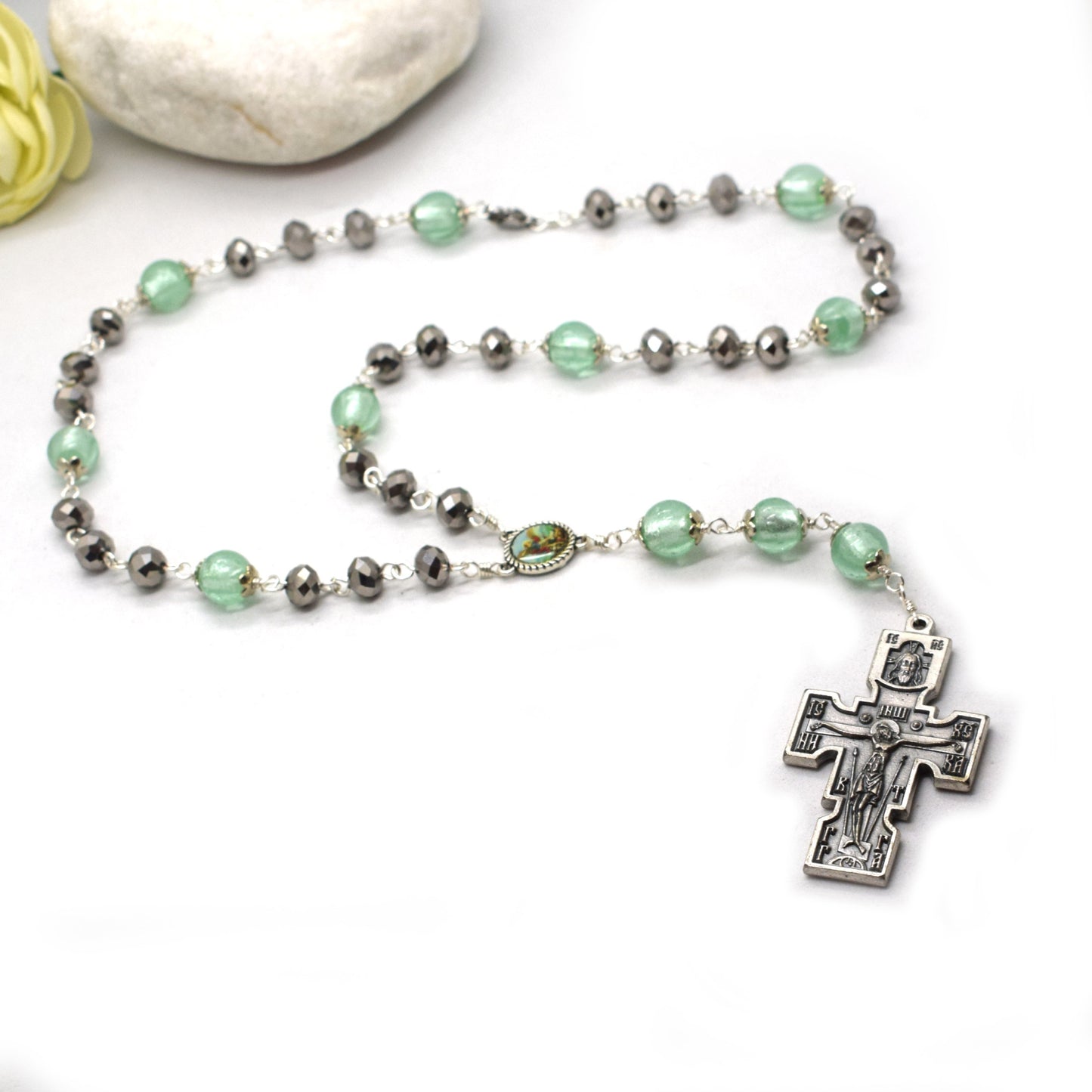 Chaplet of the 9 Choirs of Angels in Murano Glass and Crystals - Grani di Senape Studio