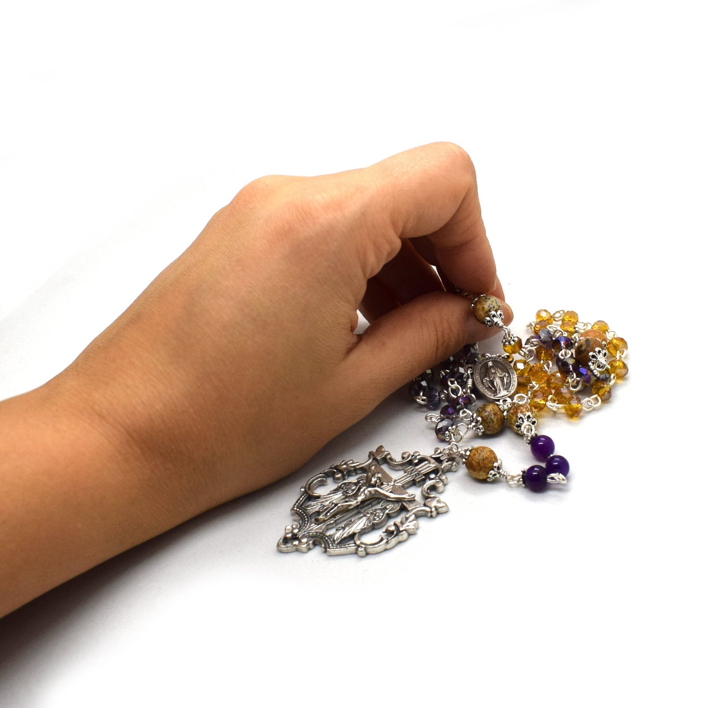 Miraculous Medal Rosary – Handmade Italian Gemstone & Crystal Catholic Rosary | First Communion & Confirmation Gift