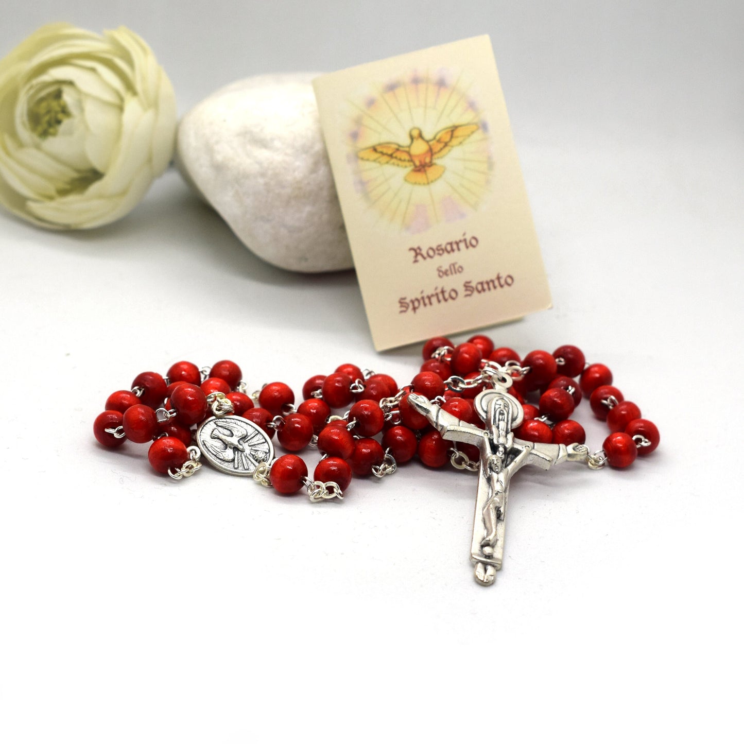Holy Spirit Rosary Necklace – Wooden Confirmation Chaplet | Catholic Italian Faith Gift ✝️ - Grani di Senape Studio