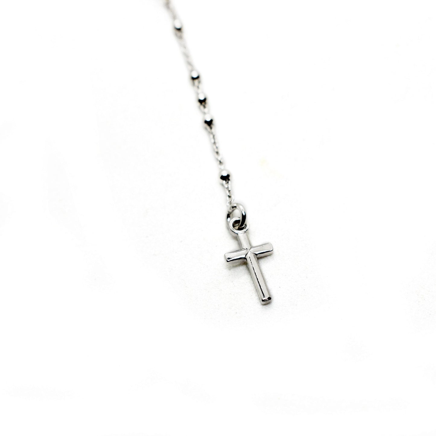 Rhodium-Plated Sterling Silver Rosary Necklace | Handmade Italian Crucifix & Miraculous Medal