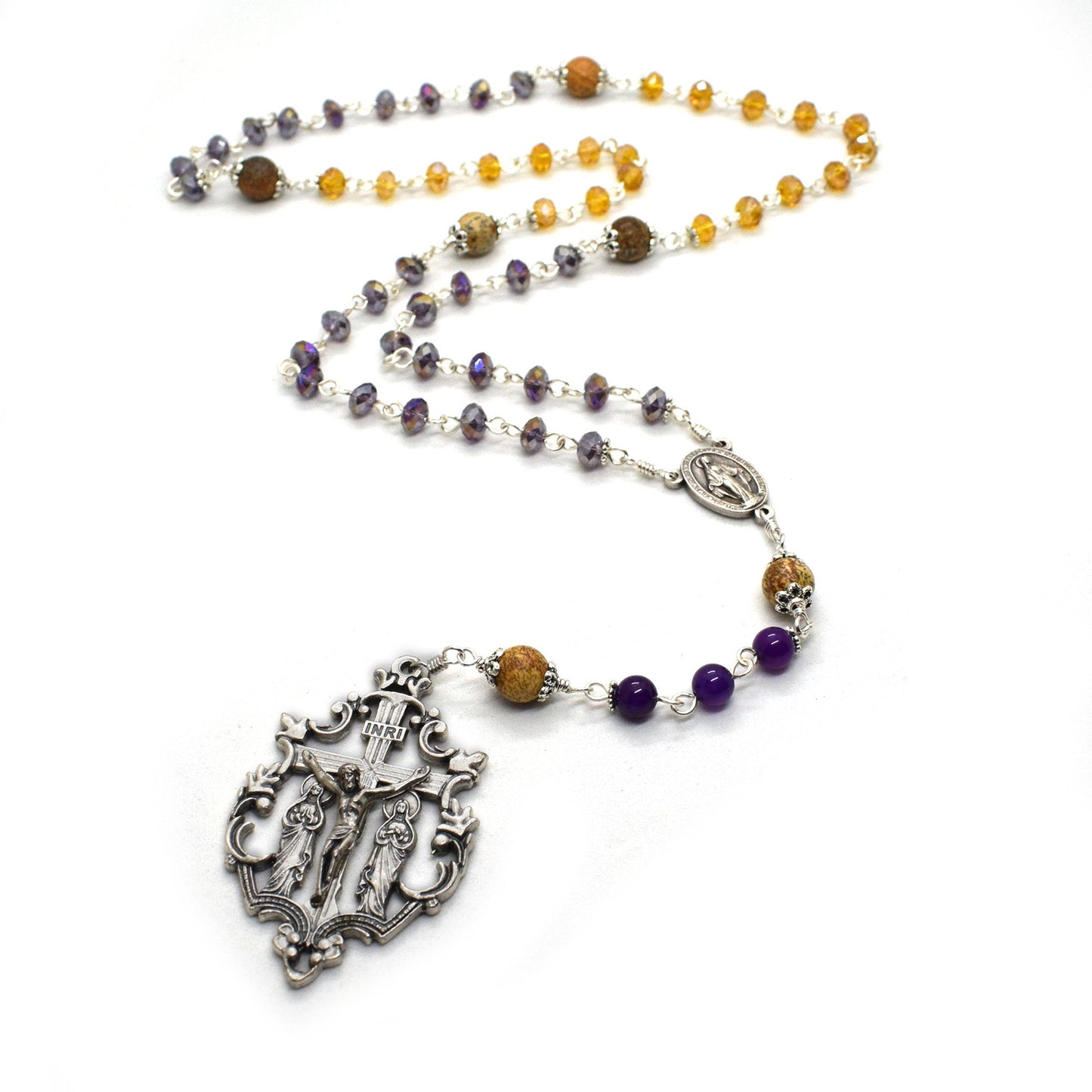 Miraculous Medal Rosary – Handmade Italian Gemstone & Crystal Catholic Rosary | First Communion & Confirmation Gift
