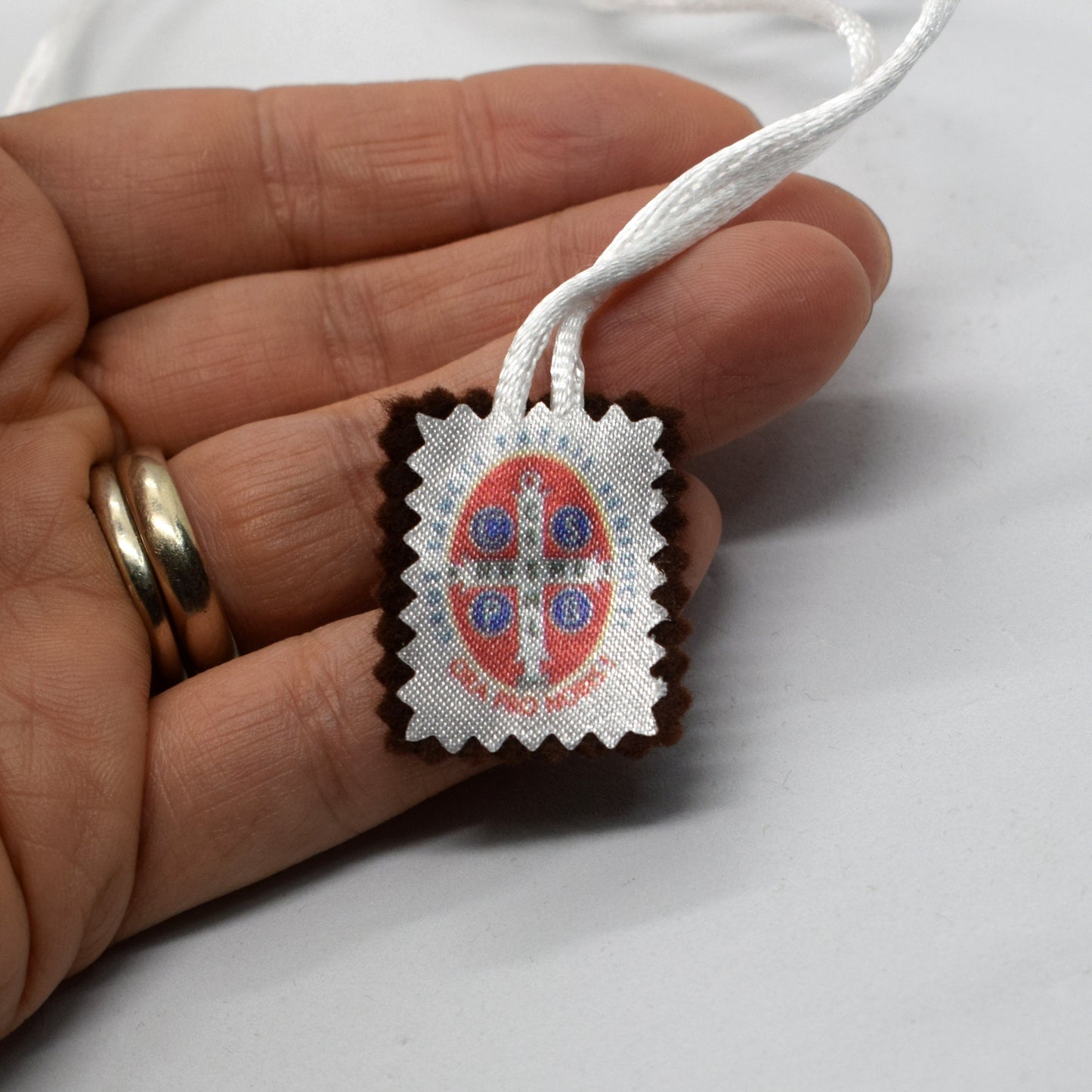 Saint Benedict Felt Scapular – Brown Felt San Benito, Catholic Protection Gift, Italian Handmade