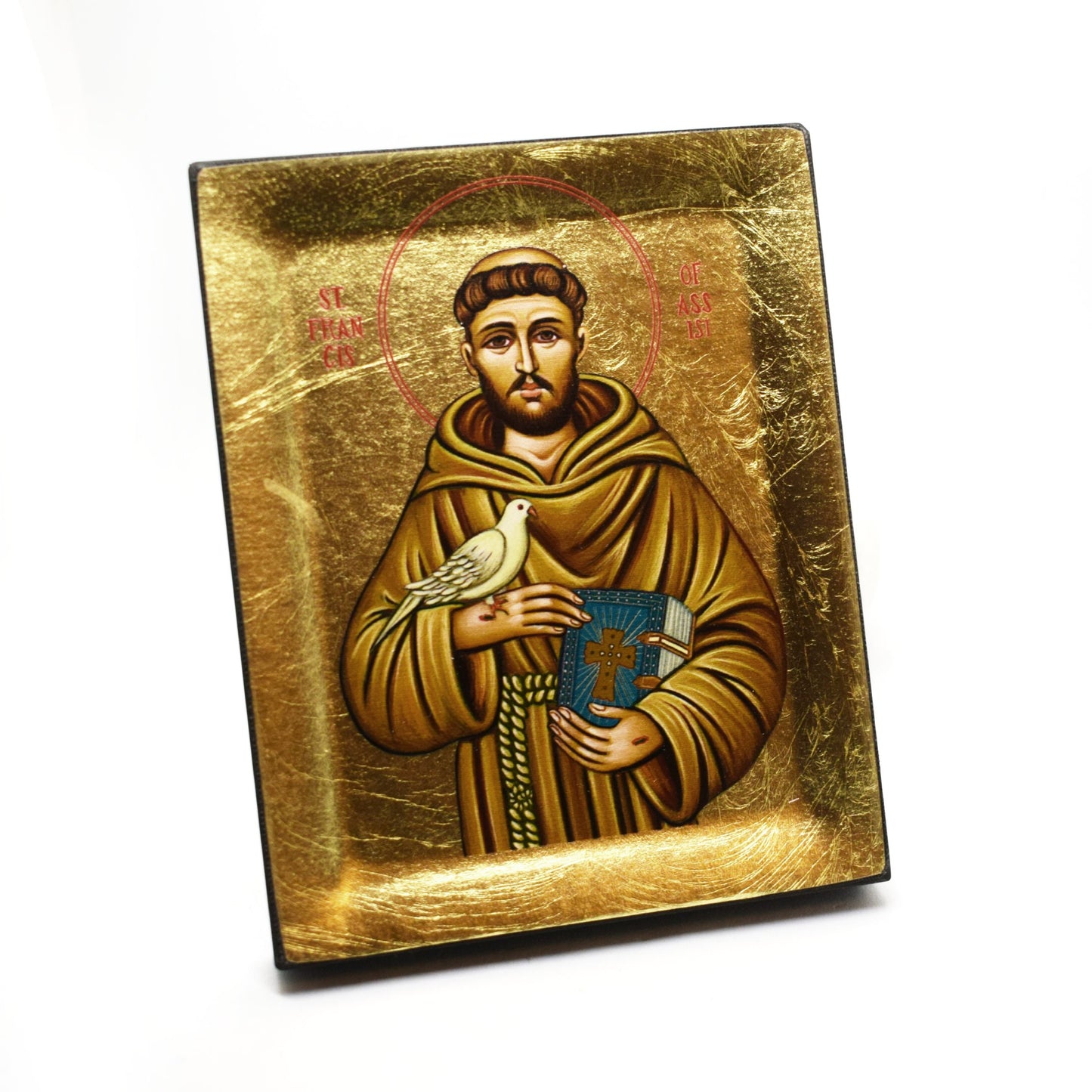 🕊️ Saint Francis of Assisi Greek Orthodox Icon – Handmade Byzantine Wall Art – Franciscan Gift