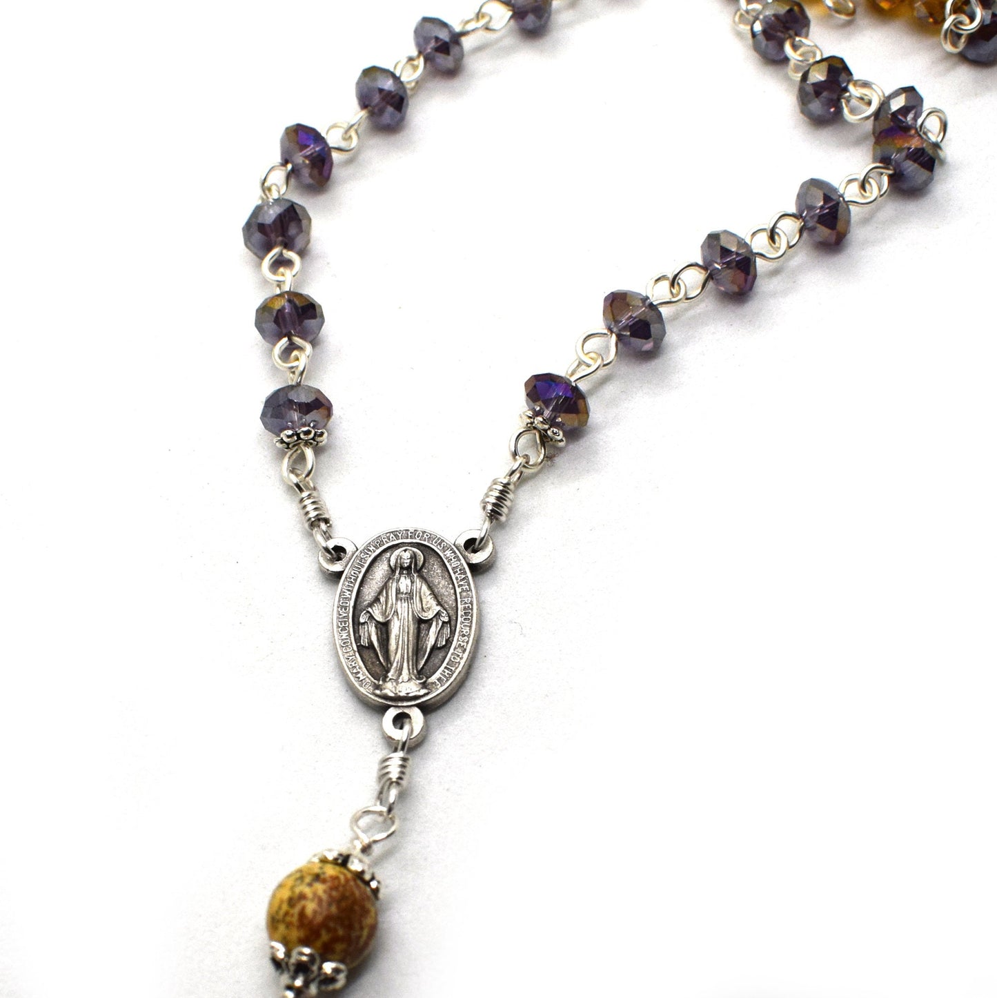 Miraculous Medal Rosary – Handmade Italian Gemstone & Crystal Catholic Rosary | First Communion & Confirmation Gift