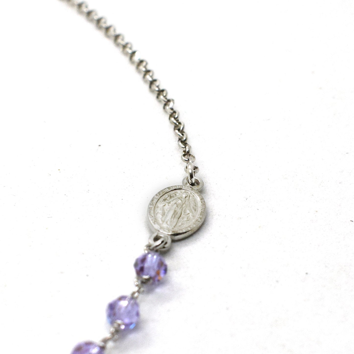 Handmade Sterling Silver Rosary Necklace – Aurora Borealis Swarovski Crystals & Miraculous Medal | Italian Catholic Jewelry
