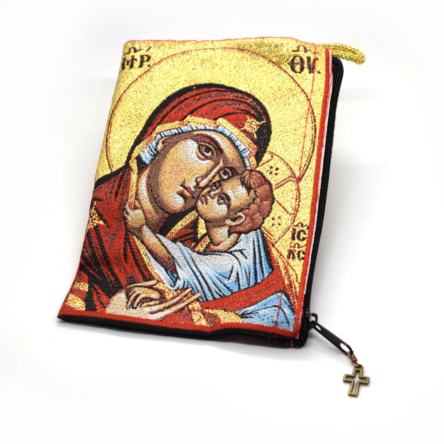Virgin of Tenderness Rosary Pouch ✨ Greek Orthodox Icon – Handmade Catholic Gift