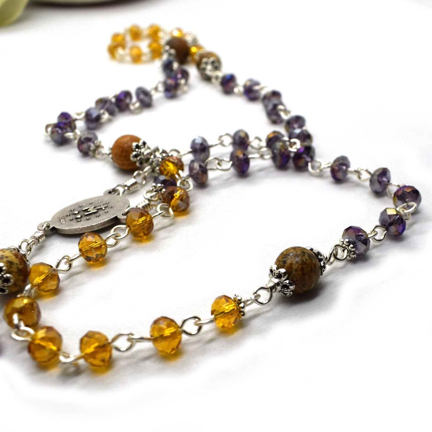 Miraculous Medal Rosary – Handmade Italian Gemstone & Crystal Catholic Rosary | First Communion & Confirmation Gift