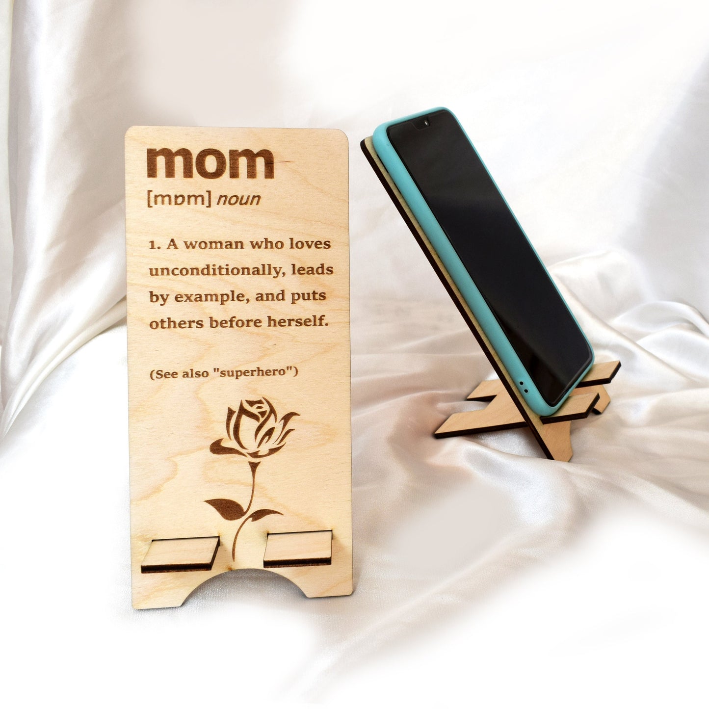 Mom Definition Phone Stand – Mother’s Day Gift, Birthday Gift for Mom, Wooden Phone Holder