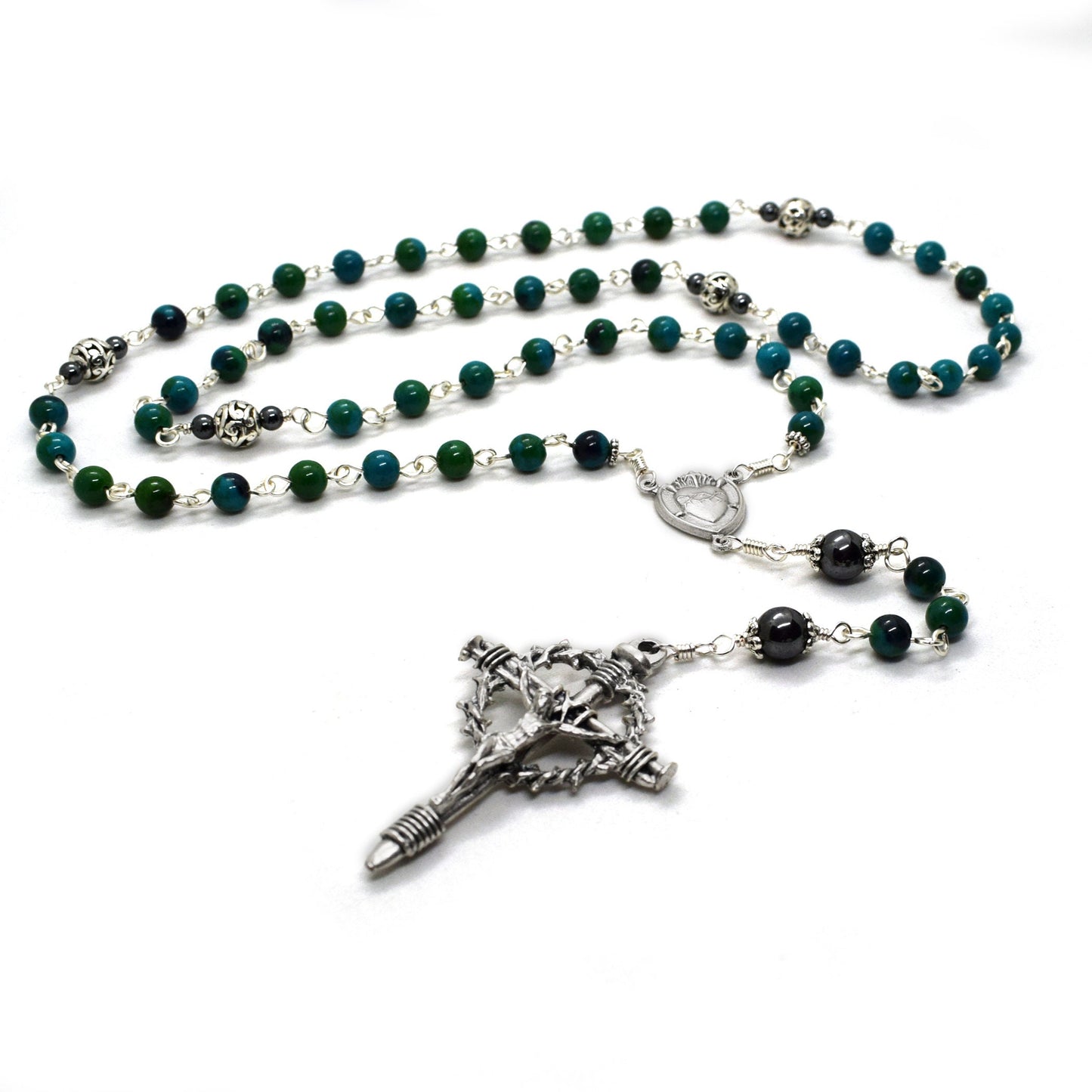 Crown of Thorns Gemstone Rosary | Blue Chrysocolla Catholic Rosary Handmade in Italy