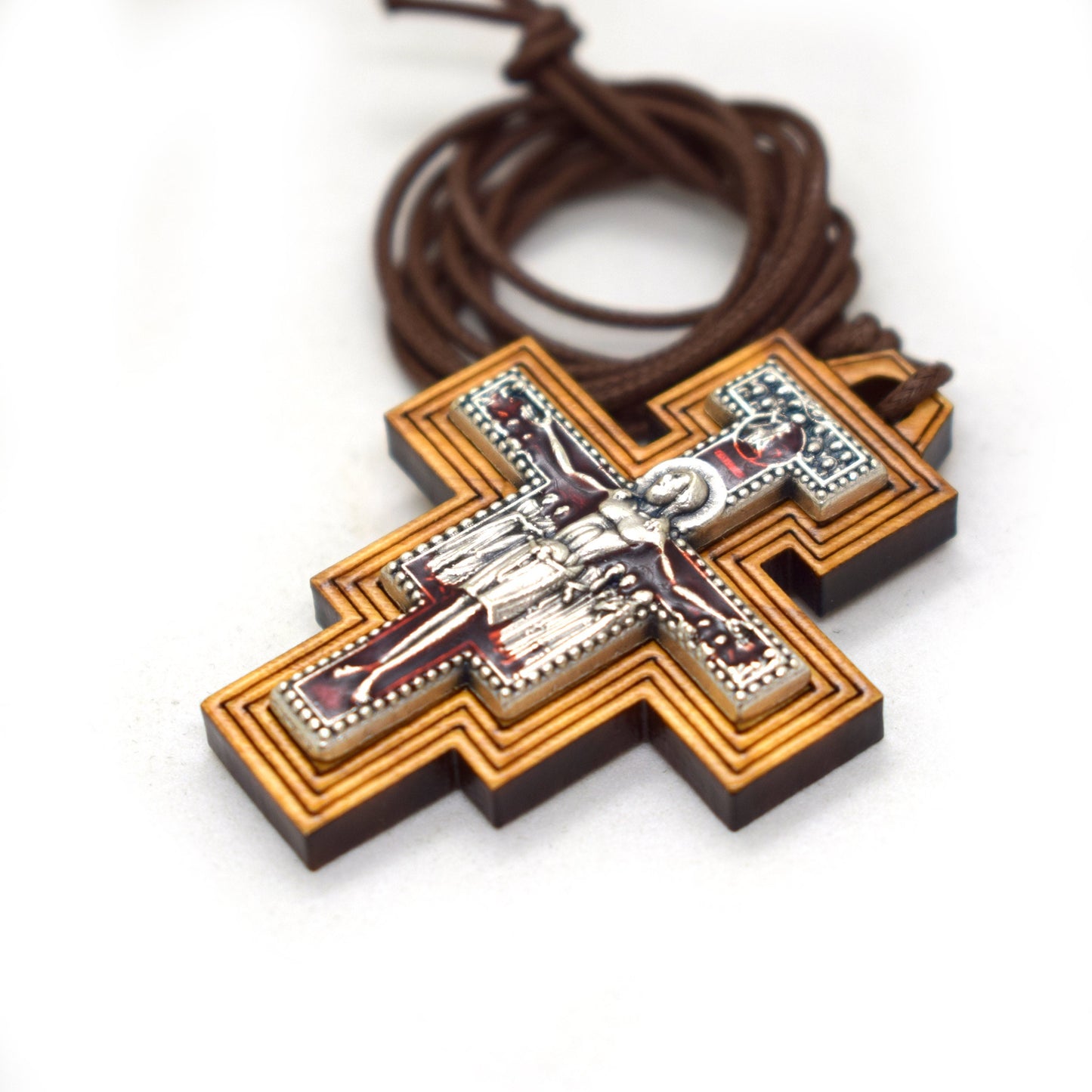 San Damiano Olive Wood Crucifix Necklace – Handmade Franciscan Pendant from Italy
