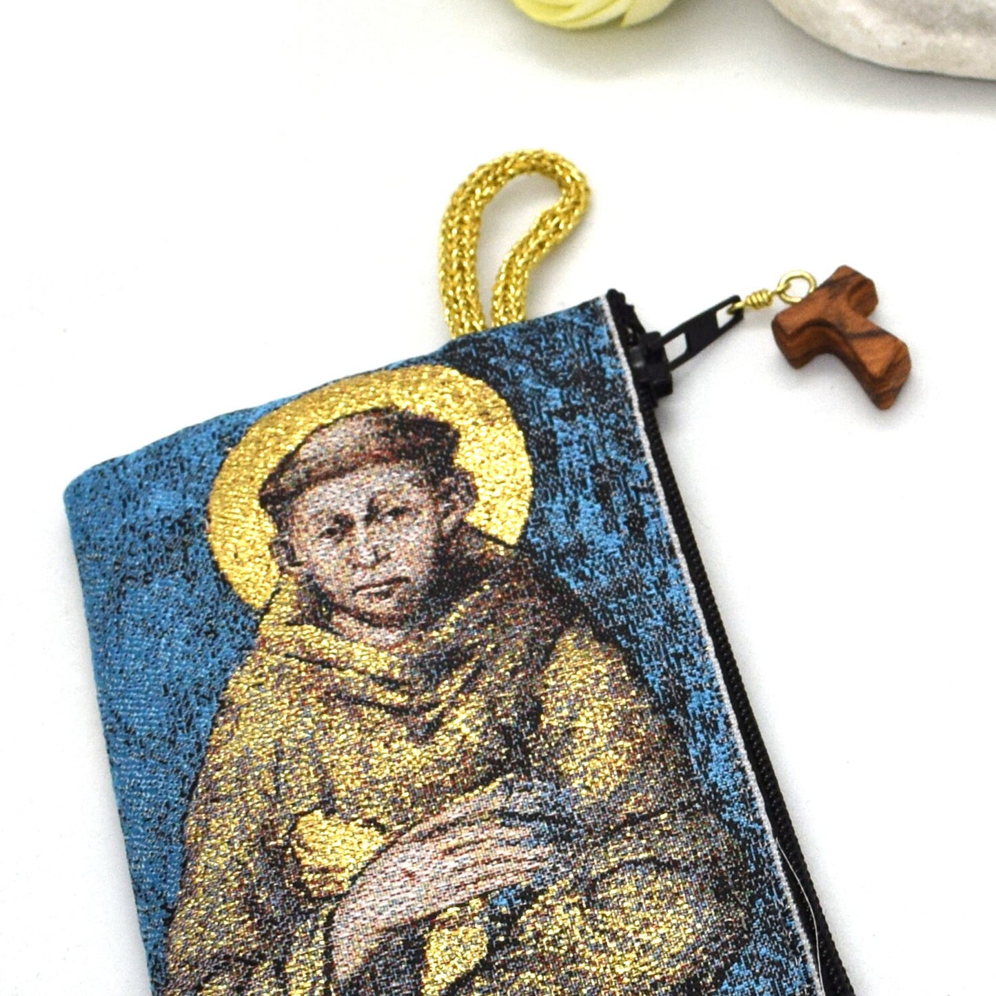 🌿 St Francis & St Clare Rosary Pouch – Handmade Tapestry Coin Holder – Catholic Gift