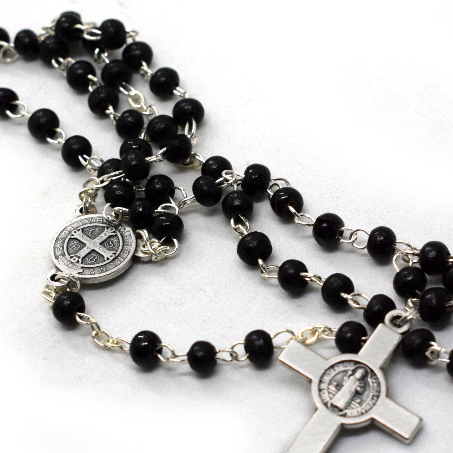 Saint Benedict Pocket Rosary – Handmade Black Wooden Beads Catholic Prayer Beads