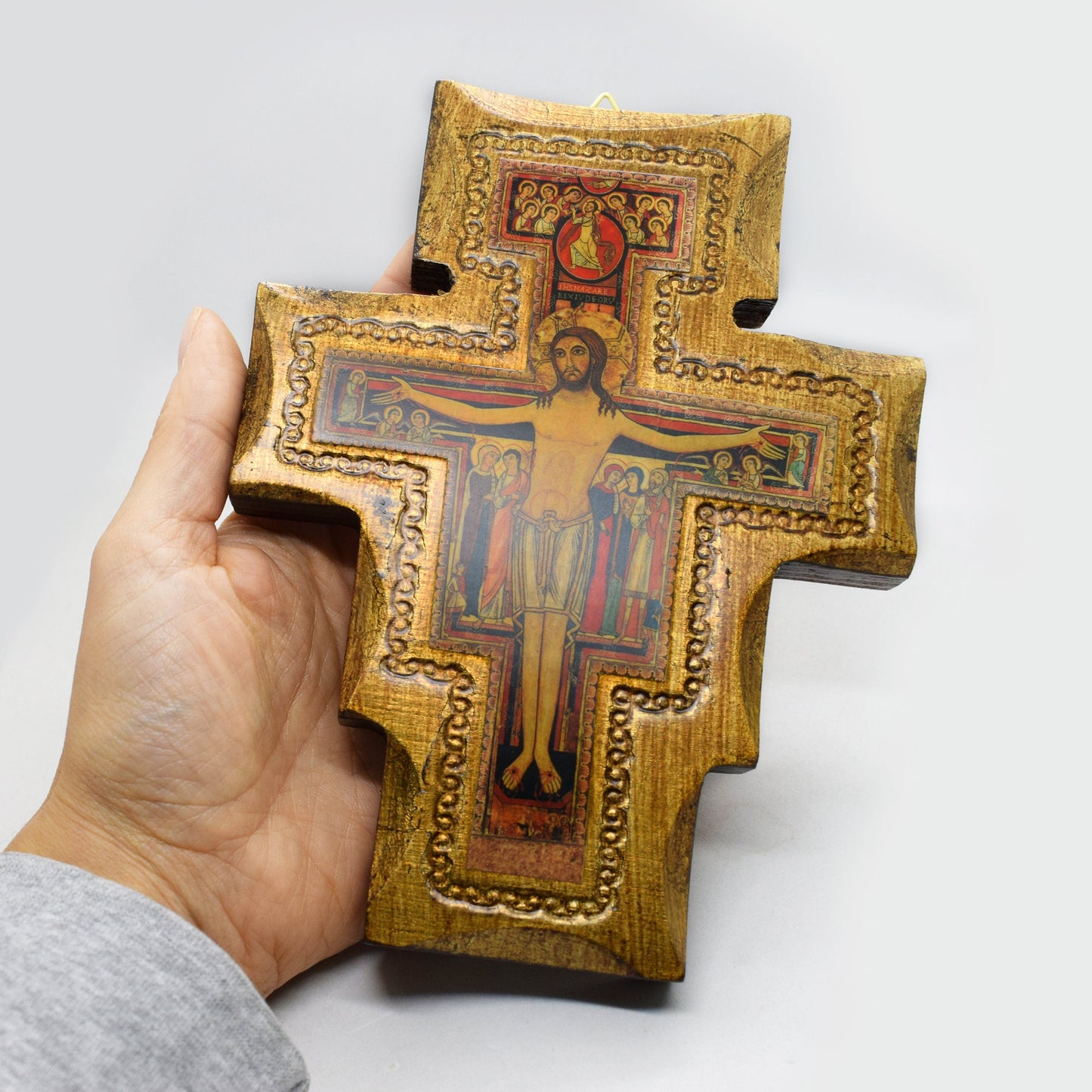 San Damiano Wooden Crucifix – Handmade Religious Icon Wall Cross, Catholic Gift from Italy