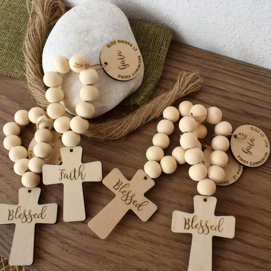 Personalized Wooden Pocket Rosary Favors – Baptism, First Communion & Christening Gifts