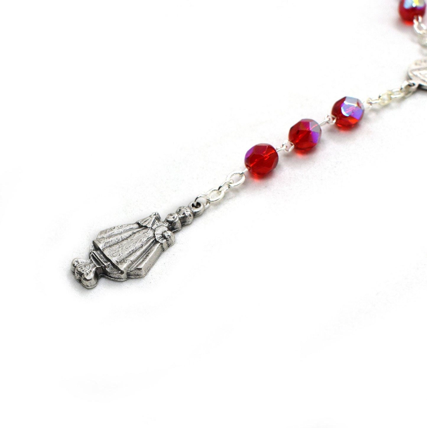 Holy Infant of Prague Chaplet – Red Crystal Pocket Rosary, Italian Handmade Catholic Gift