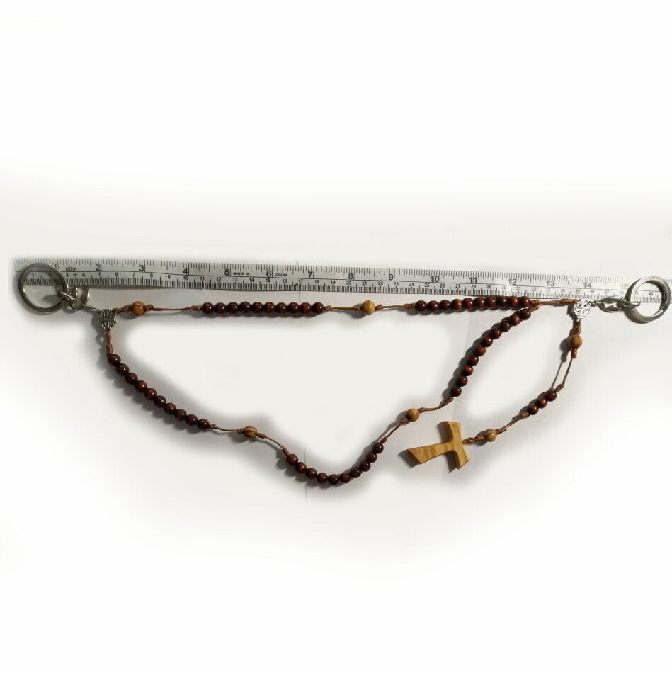Belt Habit Rosary – Holy Land Olive Wood, Franciscan Crown, 5/7 Decades with St. Francis Tau Cross | Handmade Catholic Gift
