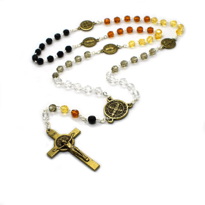 St Benedict Bronze Rosary | Italian Crystal Rosary Necklace | Saint Benedict Medal for Protection