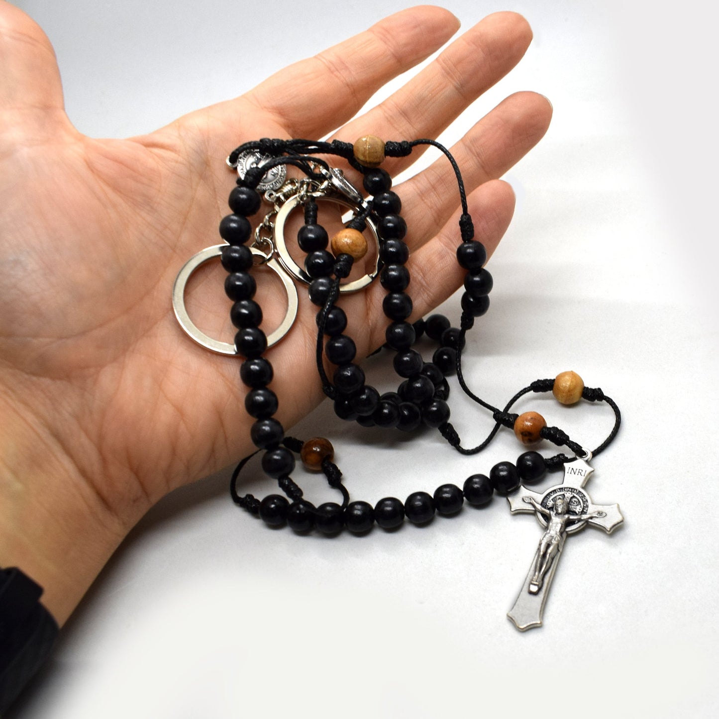🕊️ St. Benedict Belt Habit Rosary – Handmade Olive Wood 5 Decades Rosary – Catholic Gift