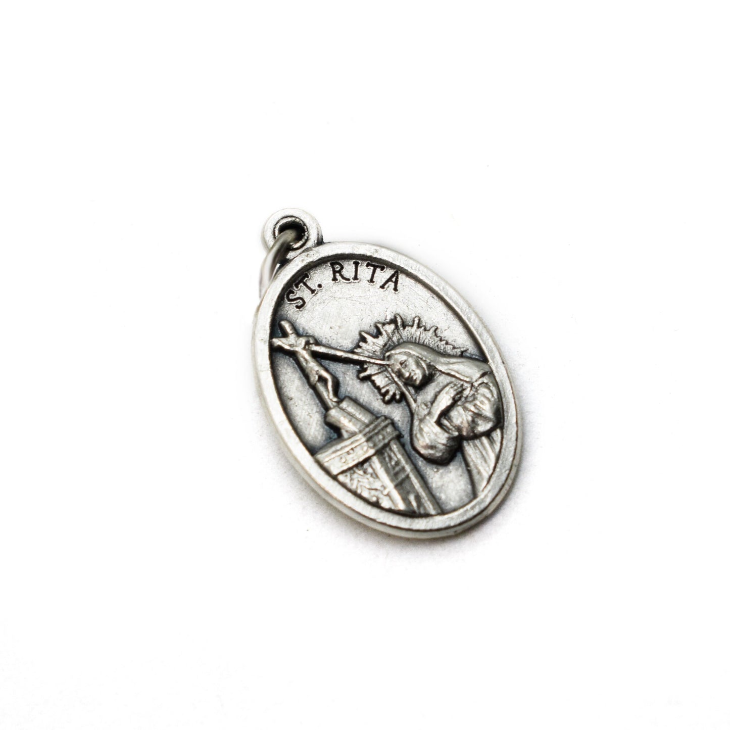 🌹 St. Rita of Cascia Medal Necklace – Patron Saint Jewelry – Personalized Italian Silver-Plated Necklace
