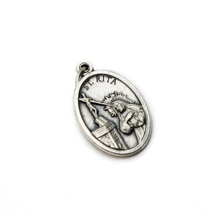 🌹 St. Rita of Cascia Medal Necklace – Patron Saint Jewelry – Personalized Italian Silver-Plated Necklace
