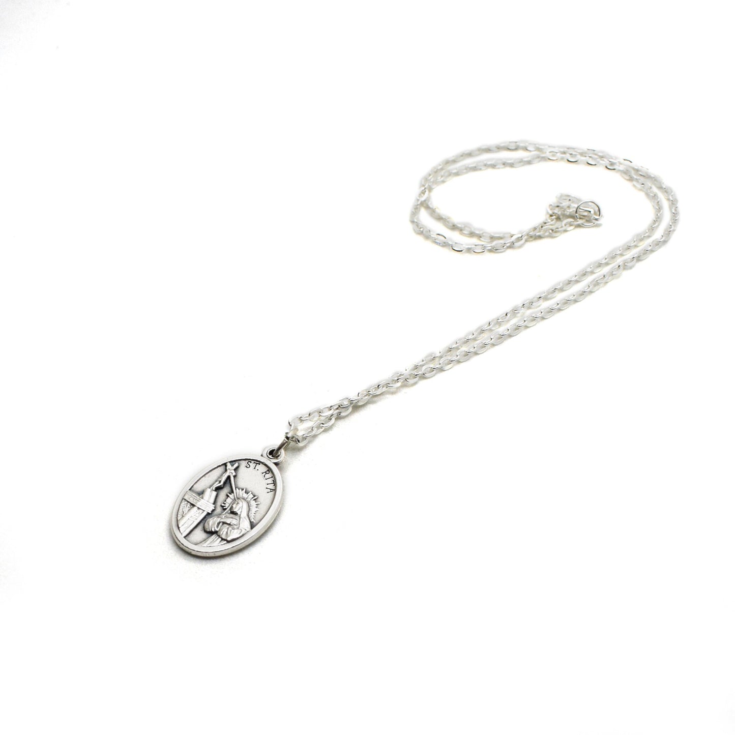 🌹 St. Rita of Cascia Medal Necklace – Patron Saint Jewelry – Personalized Italian Silver-Plated Necklace
