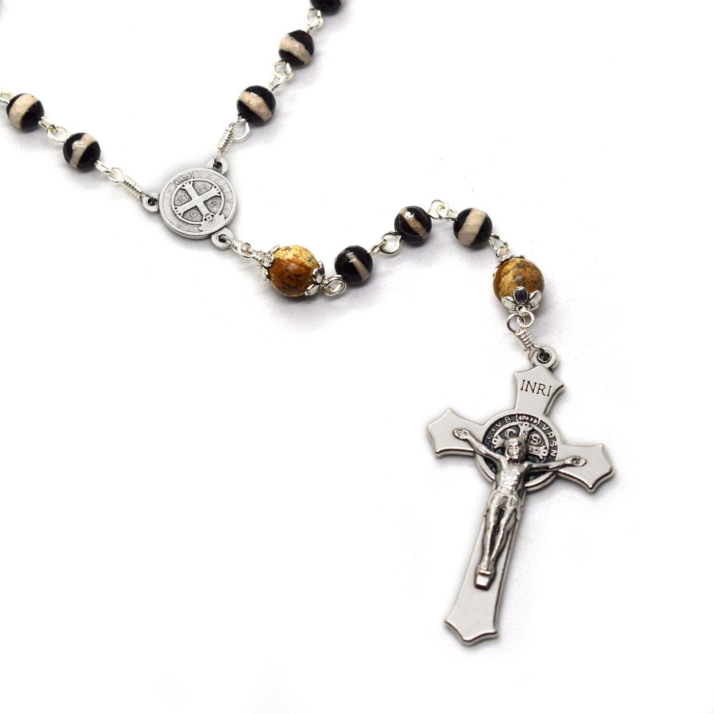 St. Benedict Five Decades Gemstone Rosary | Unbreakable Handmade Italian Rosary | Catholic Gift